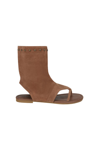 a-single-brown-suede-ankle-sandal-with-a-toe-loop-and-a-row-of-small-metallic-studs-along-the-top-edge-shown-from-a-side-profile-on-a-white-background